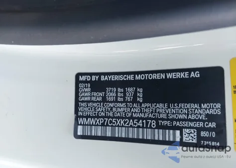 2019 Mini Hardtop Cooper S z USA, uszkodzony, nr VIN WMWXP7C5XK2A54178